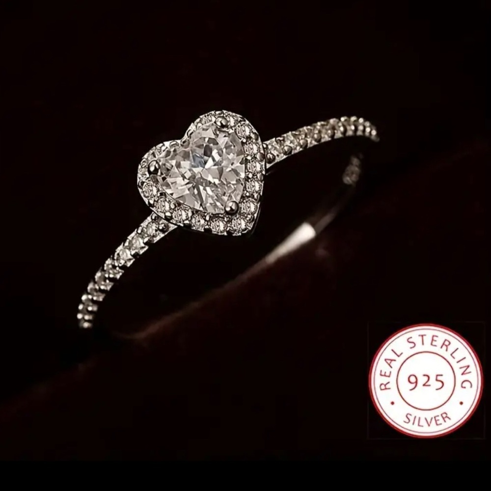 🍀Sweet & beautiful heart cubic zirconia silver ring‎ 7❤️